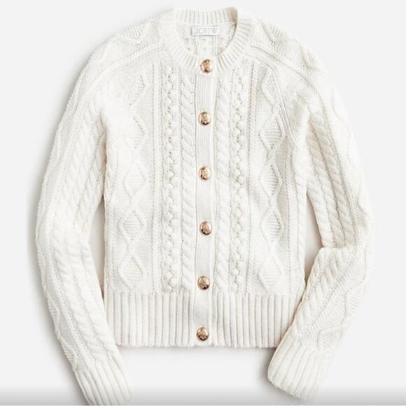 J. Crew Cable-Knit Cardigan Sweater Ivory BM175 S - Picture 6 of 7